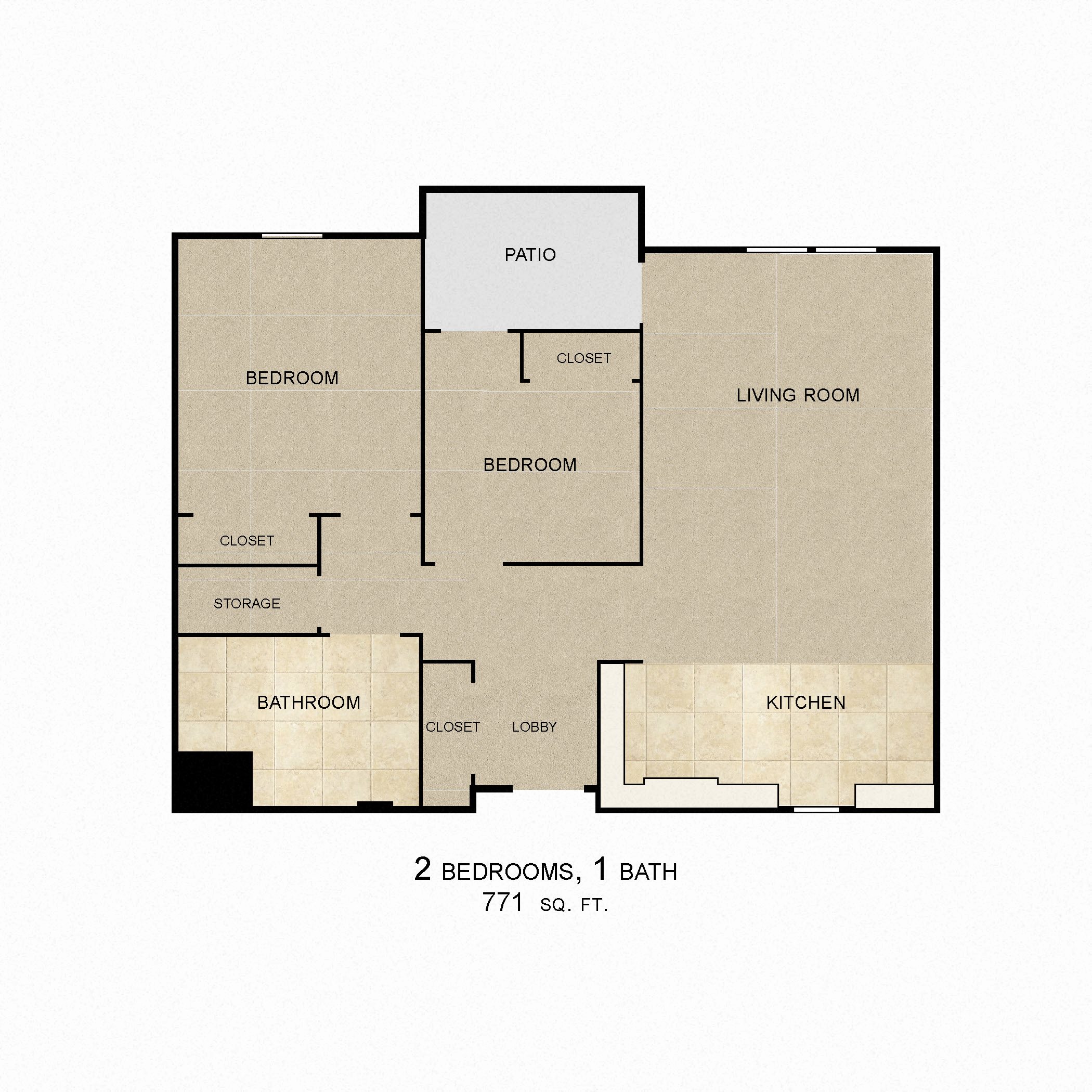 2 Bedroom 1 Bath 2D Floorplan 2 Bedroom 1 Bath 2D Floorplan-Magnolia on Lake Apartments, Los Angeles, CA